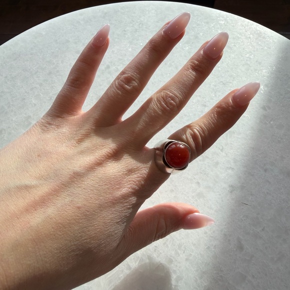 Vintage Israel 925 Sterling Silver Carnelian Ring | Chunky Brutalist Modernist - Picture 12 of 15